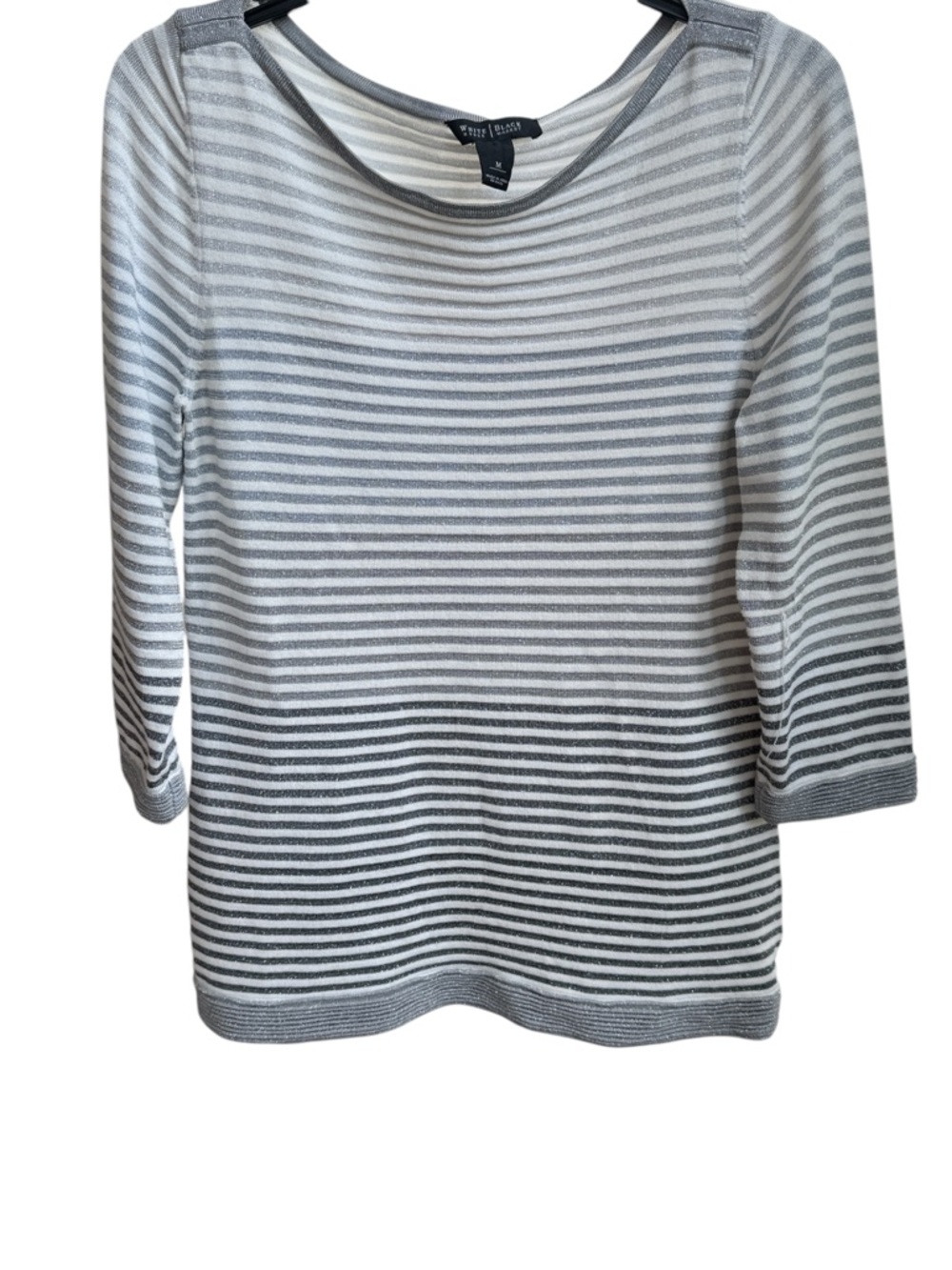 White House Black Market silver shimmer striped boat neck sweater Size M